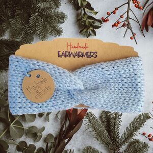 Handmade Knit Newborn Light Blue glitter sparkle Earwarmer Headband